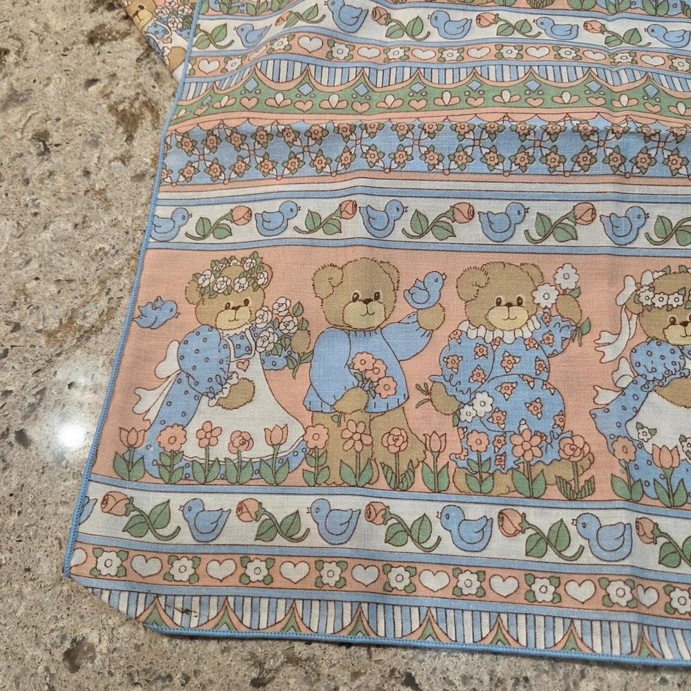 Vintage Teddy Bear Cloth Napkins Set of 8 Pastel Bluebird Floral Cottagecore 15